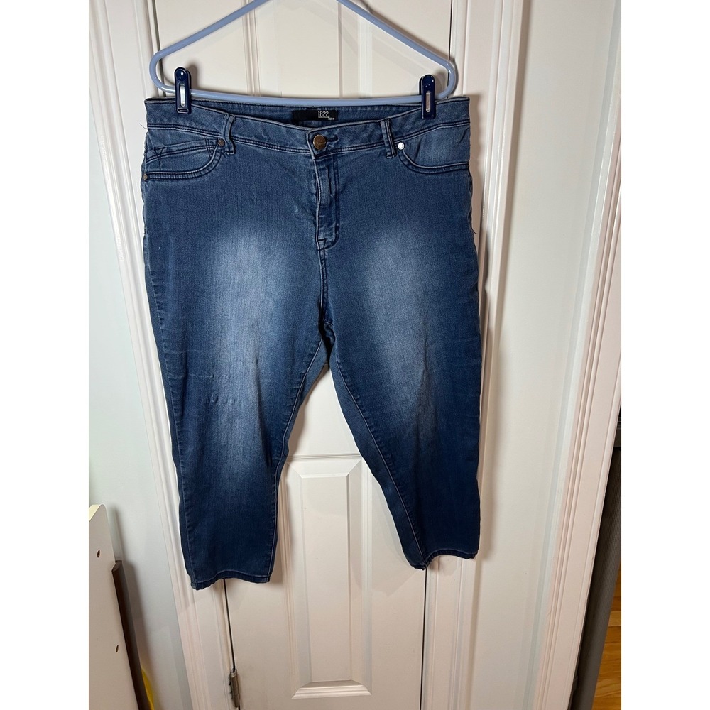 1822 Denim Blue Cropped Jeans Womens Plus Size 18W Stretch Tapered Leg 0838